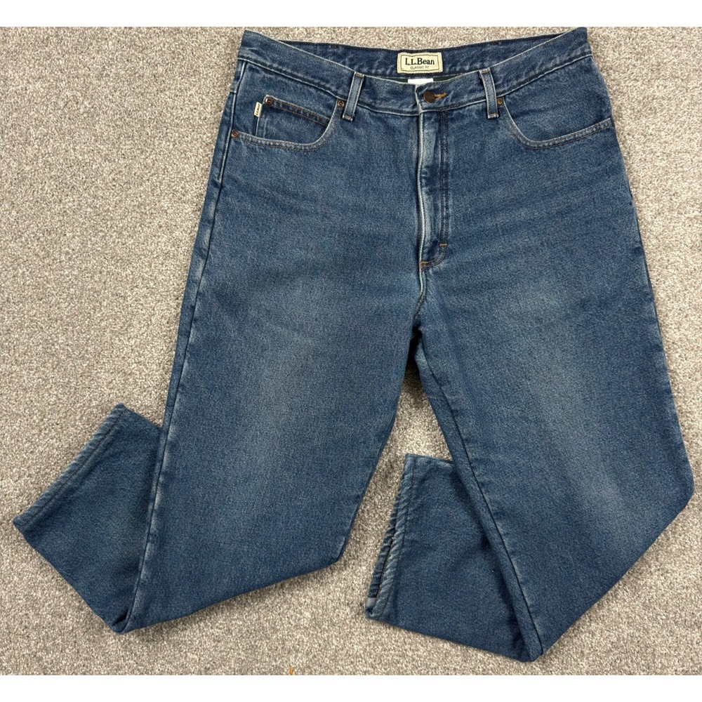 L.L.Bean Jeans Mens 35x28 Blue Classic Fit Fleece Lined Denim Pants Insulated